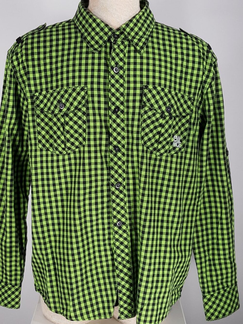 ENYCE GREEN/BLACK CHECKERED LONG SLEEVE SHIRT LARGE